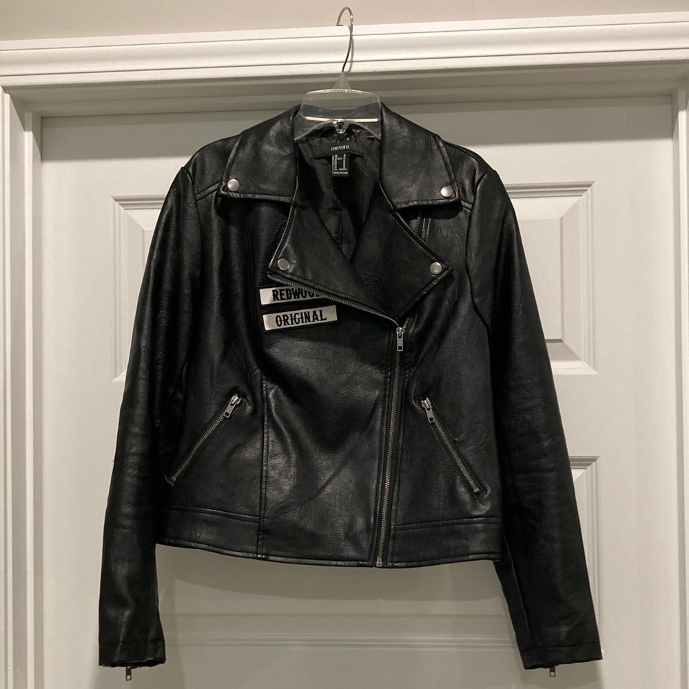 Black Faux Leather Moto Jacket - Women's